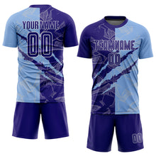 Загрузить изображение в средство просмотра галереи, Custom Graffiti Pattern Dark Purple-Light Blue Scratch Sublimation Soccer Uniform Jersey