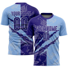 Загрузить изображение в средство просмотра галереи, Custom Graffiti Pattern Dark Purple-Light Blue Scratch Sublimation Soccer Uniform Jersey