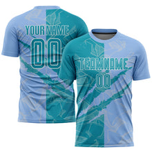 Загрузить изображение в средство просмотра галереи, Custom Graffiti Pattern Teal-Light Blue Scratch Sublimation Soccer Uniform Jersey