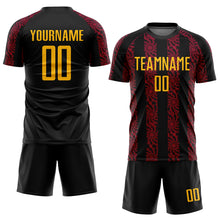 Laden Sie das Bild in den Galerie-Viewer, Custom Black Gold-Red Abstract Shape Sublimation Soccer Uniform Jersey