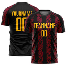 Laden Sie das Bild in den Galerie-Viewer, Custom Black Gold-Red Abstract Shape Sublimation Soccer Uniform Jersey