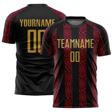 Загрузить изображение в средство просмотра галереи, Custom Black Old Gold-Red Abstract Shape Sublimation Soccer Uniform Jersey