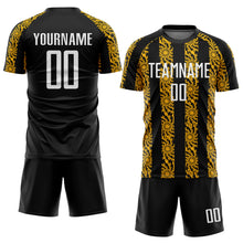 Загрузить изображение в средство просмотра галереи, Custom Black White-Gold Abstract Shape Sublimation Soccer Uniform Jersey