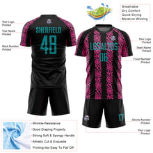 Laden Sie das Bild in den Galerie-Viewer, Custom Black Teal-Pink Abstract Shape Sublimation Soccer Uniform Jersey