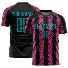 Laden Sie das Bild in den Galerie-Viewer, Custom Black Teal-Pink Abstract Shape Sublimation Soccer Uniform Jersey