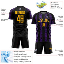 Laden Sie das Bild in den Galerie-Viewer, Custom Black Gold-Purple Abstract Shape Sublimation Soccer Uniform Jersey