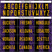 Laden Sie das Bild in den Galerie-Viewer, Custom Black Gold-Purple Abstract Shape Sublimation Soccer Uniform Jersey