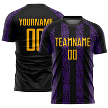 Laden Sie das Bild in den Galerie-Viewer, Custom Black Gold-Purple Abstract Shape Sublimation Soccer Uniform Jersey