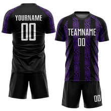 Laden Sie das Bild in den Galerie-Viewer, Custom Black White-Purple Abstract Shape Sublimation Soccer Uniform Jersey