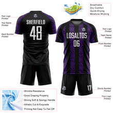 Laden Sie das Bild in den Galerie-Viewer, Custom Black White-Purple Abstract Shape Sublimation Soccer Uniform Jersey