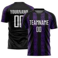 Laden Sie das Bild in den Galerie-Viewer, Custom Black White-Purple Abstract Shape Sublimation Soccer Uniform Jersey