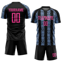 Laden Sie das Bild in den Galerie-Viewer, Custom Black Pink-Light Blue Abstract Shape Sublimation Soccer Uniform Jersey