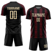 Laden Sie das Bild in den Galerie-Viewer, Custom Black Cream-Crimson Abstract Shape Sublimation Soccer Uniform Jersey