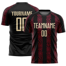 Laden Sie das Bild in den Galerie-Viewer, Custom Black Cream-Crimson Abstract Shape Sublimation Soccer Uniform Jersey