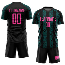 Laden Sie das Bild in den Galerie-Viewer, Custom Black Pink-Teal Abstract Shape Sublimation Soccer Uniform Jersey