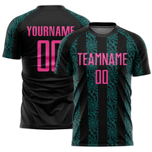 Laden Sie das Bild in den Galerie-Viewer, Custom Black Pink-Teal Abstract Shape Sublimation Soccer Uniform Jersey