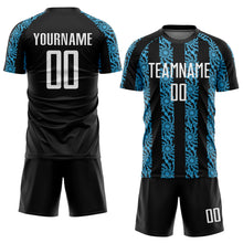 Charger l'image dans la galerie, Custom Black White-Sky Blue Abstract Shape Sublimation Soccer Uniform Jersey