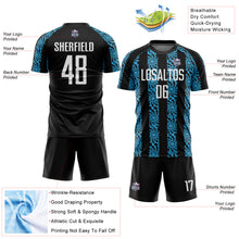 Charger l'image dans la galerie, Custom Black White-Sky Blue Abstract Shape Sublimation Soccer Uniform Jersey