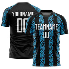 Charger l'image dans la galerie, Custom Black White-Sky Blue Abstract Shape Sublimation Soccer Uniform Jersey