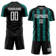 Charger l'image dans la galerie, Custom Black White-Aqua Abstract Shape Sublimation Soccer Uniform Jersey
