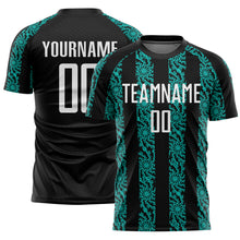 Charger l'image dans la galerie, Custom Black White-Aqua Abstract Shape Sublimation Soccer Uniform Jersey