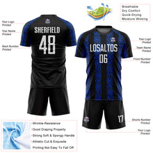 Charger l'image dans la galerie, Custom Black White-Thunder Blue Abstract Shape Sublimation Soccer Uniform Jersey