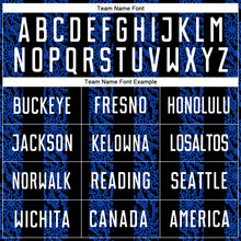 Charger l'image dans la galerie, Custom Black White-Thunder Blue Abstract Shape Sublimation Soccer Uniform Jersey