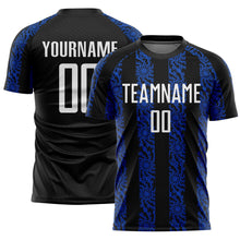 Charger l'image dans la galerie, Custom Black White-Thunder Blue Abstract Shape Sublimation Soccer Uniform Jersey