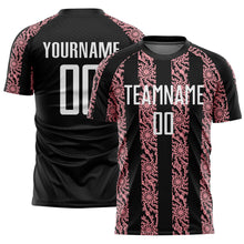 Charger l'image dans la galerie, Custom Black White-Medium Pink Abstract Shape Sublimation Soccer Uniform Jersey
