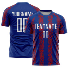 Laden Sie das Bild in den Galerie-Viewer, Custom Royal White-Red Abstract Shape Sublimation Soccer Uniform Jersey