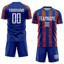 Laden Sie das Bild in den Galerie-Viewer, Custom Royal White-Orange Abstract Shape Sublimation Soccer Uniform Jersey