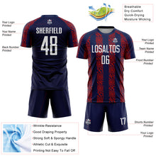Laden Sie das Bild in den Galerie-Viewer, Custom Navy White-Red Abstract Shape Sublimation Soccer Uniform Jersey