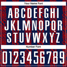 Laden Sie das Bild in den Galerie-Viewer, Custom Navy White-Red Abstract Shape Sublimation Soccer Uniform Jersey