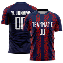 Laden Sie das Bild in den Galerie-Viewer, Custom Navy White-Red Abstract Shape Sublimation Soccer Uniform Jersey