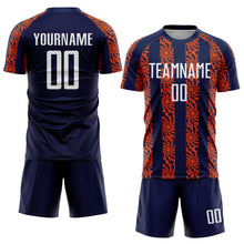 Load image into Gallery viewer, Custom Navy White-Orange Abstract Shape Sublimation Soccer Uniform Jersey