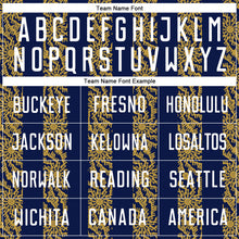 Load image into Gallery viewer, Custom Navy White-Old Gold Abstract Shape Sublimation Soccer Uniform Jersey