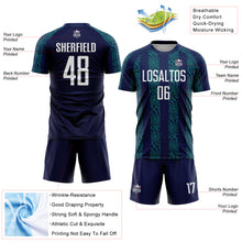 Load image into Gallery viewer, Custom Navy White-Teal Abstract Shape Sublimation Soccer Uniform Jersey