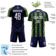 Load image into Gallery viewer, Custom Navy White-Neon Green Abstract Shape Sublimation Soccer Uniform Jersey