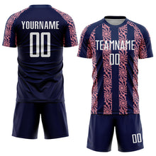 Load image into Gallery viewer, Custom Navy White-Medium Pink Abstract Shape Sublimation Soccer Uniform Jersey