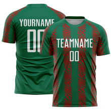 Load image into Gallery viewer, Custom Kelly Green White-Red Abstract Shape Sublimation Soccer Uniform Jersey