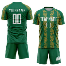 Загрузить изображение в средство просмотра галереи, Custom Kelly Green White-Old Gold Abstract Shape Sublimation Soccer Uniform Jersey