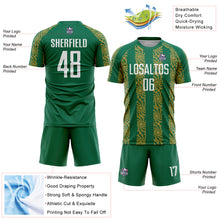 Загрузить изображение в средство просмотра галереи, Custom Kelly Green White-Old Gold Abstract Shape Sublimation Soccer Uniform Jersey