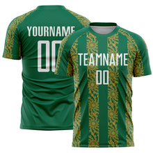 Загрузить изображение в средство просмотра галереи, Custom Kelly Green White-Old Gold Abstract Shape Sublimation Soccer Uniform Jersey