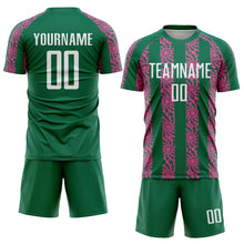 Load image into Gallery viewer, Custom Kelly Green White-Pink Abstract Shape Sublimation Soccer Uniform Jersey