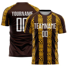 Загрузить изображение в средство просмотра галереи, Custom Brown White-Gold Abstract Shape Sublimation Soccer Uniform Jersey
