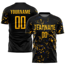 Laden Sie das Bild in den Galerie-Viewer, Custom Black Gold-Royal Abstract Fragment Art Sublimation Soccer Uniform Jersey