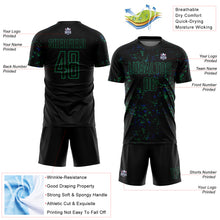 Laden Sie das Bild in den Galerie-Viewer, Custom Black Kelly Green-Royal Abstract Fragment Art Sublimation Soccer Uniform Jersey