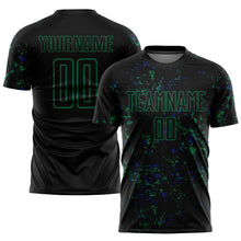 Laden Sie das Bild in den Galerie-Viewer, Custom Black Kelly Green-Royal Abstract Fragment Art Sublimation Soccer Uniform Jersey