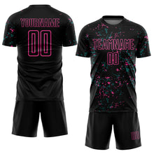 Laden Sie das Bild in den Galerie-Viewer, Custom Black Pink-Teal Abstract Fragment Art Sublimation Soccer Uniform Jersey