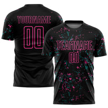 Laden Sie das Bild in den Galerie-Viewer, Custom Black Pink-Teal Abstract Fragment Art Sublimation Soccer Uniform Jersey